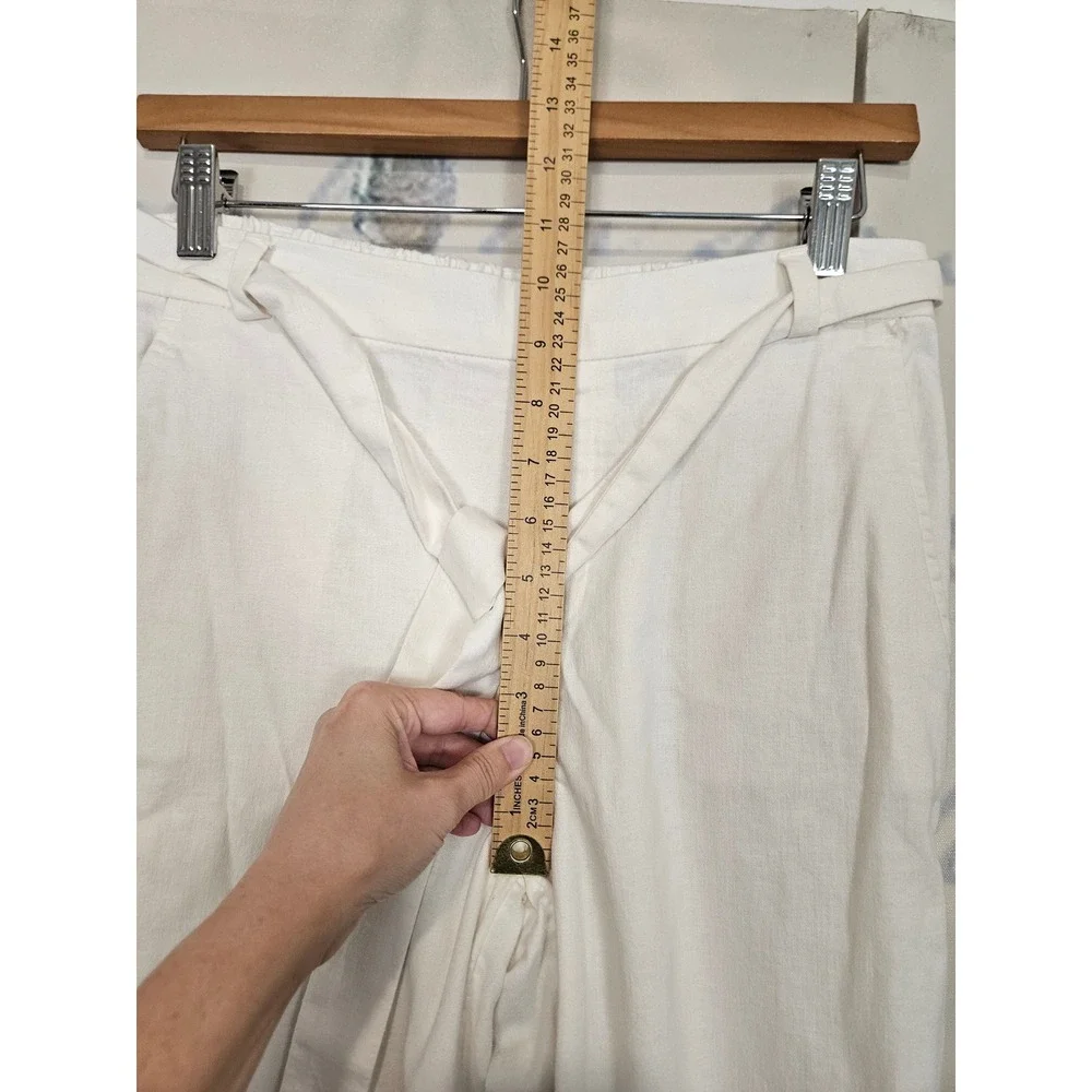 Banana Republic Rowan Wide Leg Pants 2 White Linen Blend Tie Waist High Rise